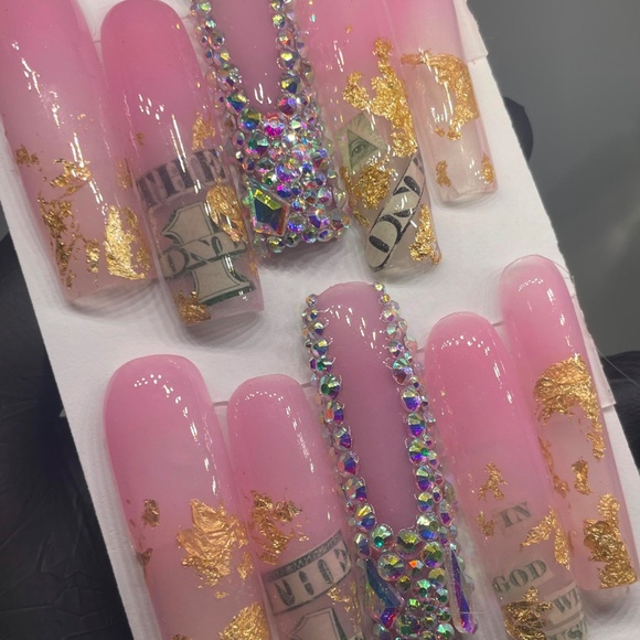 Money Ombré acrylic press on nails - Picture 2 of 6